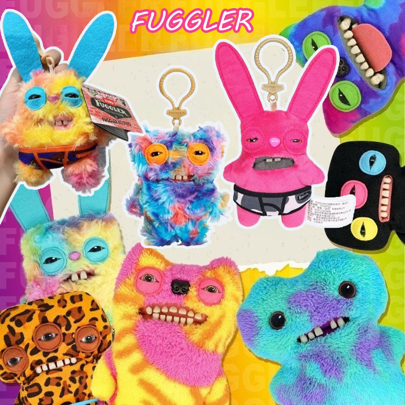 FUGGLER พวงกุญแจ ตุ๊กตาแปลกๆ ตุ๊กตาสัตว์ประหลาดฟันใหญ่ การแสดงออกที่แปลกประหลาด