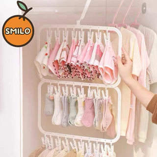 SMILO ไม้หนีบผ้าพลาสติก ไม้แขวน มี 2 สีให้เลือก พับเก็บได้ ประหยัดพื้นที่ แข็งแรงทนทาน ตากชุดชั้นใน