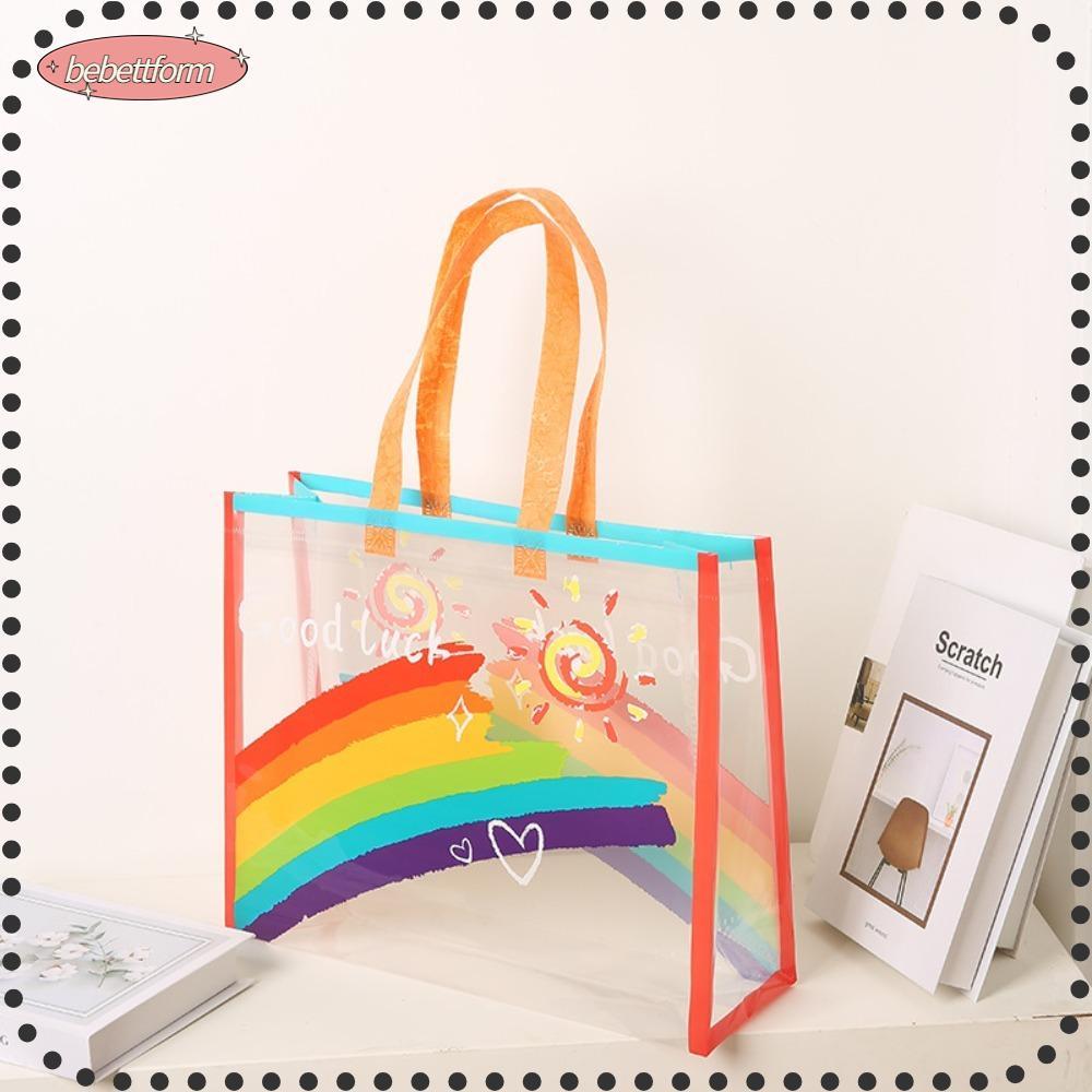 BEBETT กระเป๋าสะพาย สีรุ้ง กระเป๋าช้อปปิ้ง สะพายไหล่ ถือ ใส่ของ Rainbow LGBT Pride Shopping Storage Bag