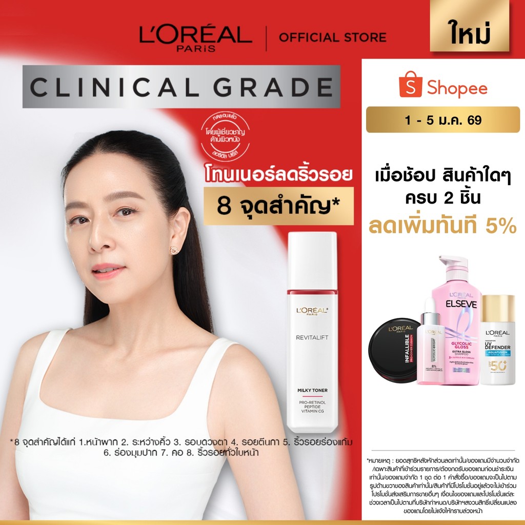 ลอรีอัล ปารีส L’Oréal Paris Revitalift Clinical Grade Advanced Aqua Milky Toner 65ml โทนเนอร์ น้ําตบ
