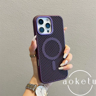 กรอบโลหะตาข่ายกระจายความร้อนเคสโทรศัพท์แม่เหล็กเหมาะสําหรับ ไอโฟน 11 12 13 14 15 16 มือโปร สูงสุด รวมทุกอย่างป้องกันการตกปกแข็งระบายอาก