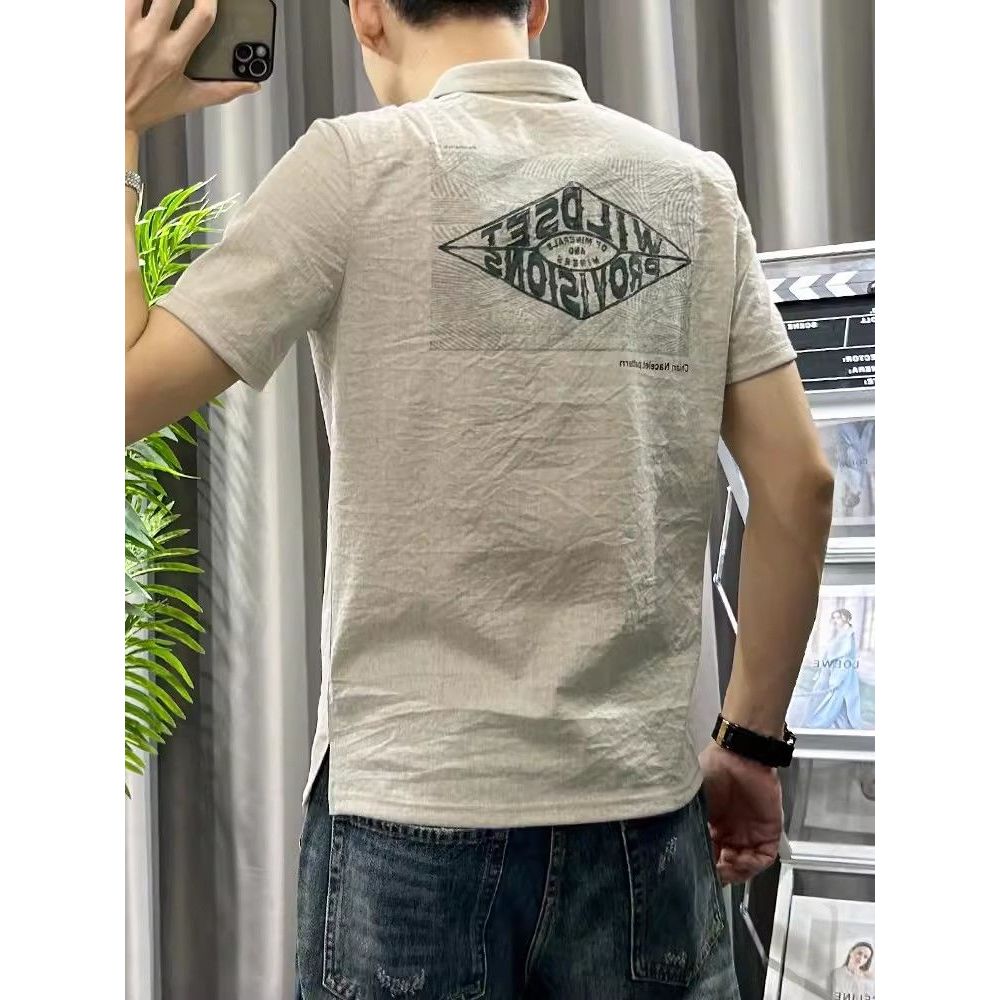 เวอร์ชั่นเกาหลีผ้าลินินผ้าฝ้ายแขนสั้นเสื้อโปโลผู้ชาย 2024 ฤดูร้อนสไตล์ใหม่ Cool Fast Lapel Top ผ้าลิ