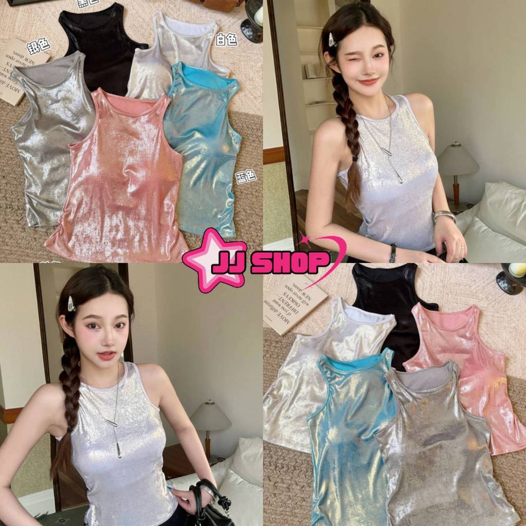 JJ Shop💜พร้อมส่ง เสื้อกล้าม สีสดใสโฮโลแกรม เสริมฟองน่ำในตัว น่ารักๆ ยืดพอดีตัวใส่ง่าย "FY1685"