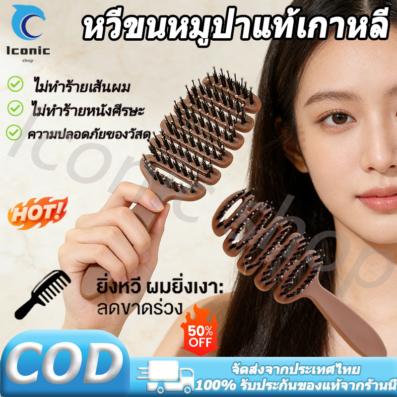 หวีขนหมูป่าแท้เกาหลี ลดผมร่วง แก้ผมพันกัน ลดไฟฟ้าสถิตย์ ยกโคนผม ทรงผมสวยงาม แปรงหวีผม COD