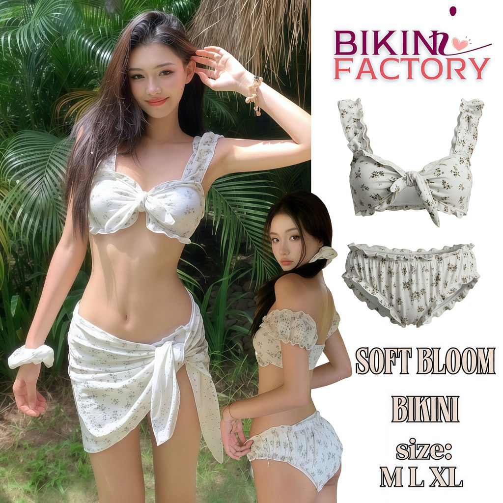 BIKINI FACTORY ชุดว่ายน้ำผู้หญิง เซ็กซี่ ลายดอก บิกินี่ 3 ชิ้น ผูกเอว ใส่สบาย 🔥 🌤️🕶️มีไซส์ M-XL | น้ำหนัก 40-65 กก. Y056