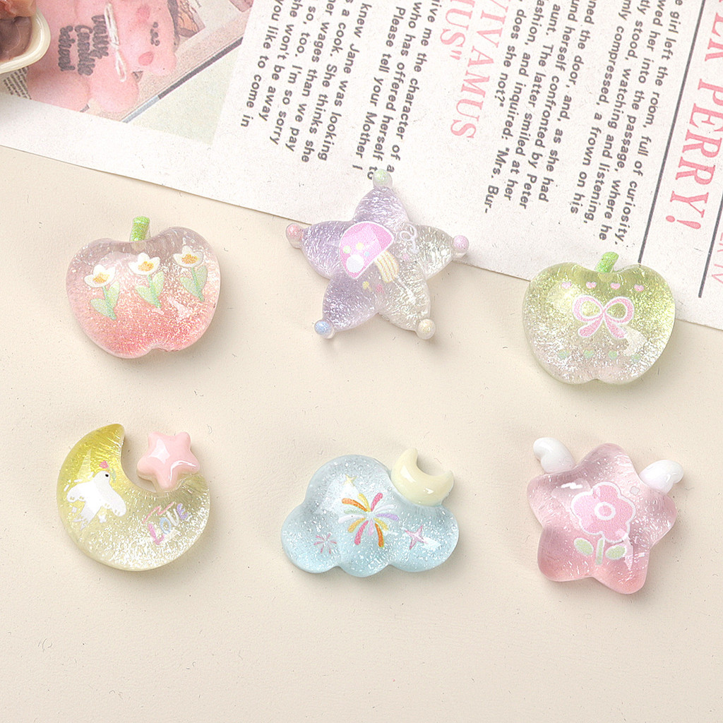 10 ชิ้น Shinny Apple Moon Star เรซิ่น Charms สําหรับ DIY888