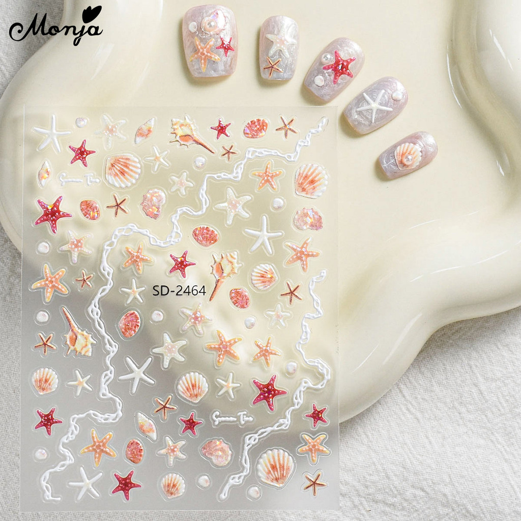 Monja สติกเกอร์เล็บ 5D เปลือกปลาดาวนูน Decals บรรเทา Holographic กาวแกะสลัก Sliders เล็บตกแต่งออกแบบ ราคา ถูกที่สุด ดีลบีเคเค แกลเลอรีภาพที่ 3