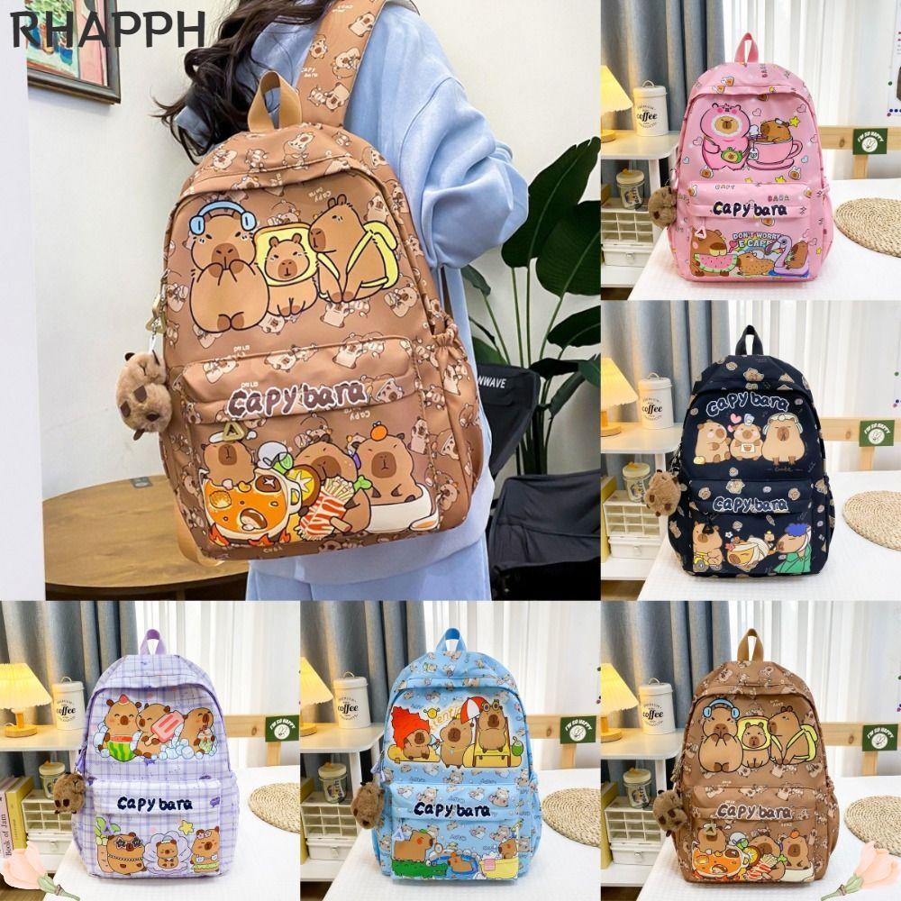 กระเป๋าเป้ Kapibara สำหรับนักเรียน ออกแบบลายการ์ตูน พื้นที่กว้างขวาง ทำจากวัสดุไนลอนน้ำหนักเบาทึ้นถอดได้