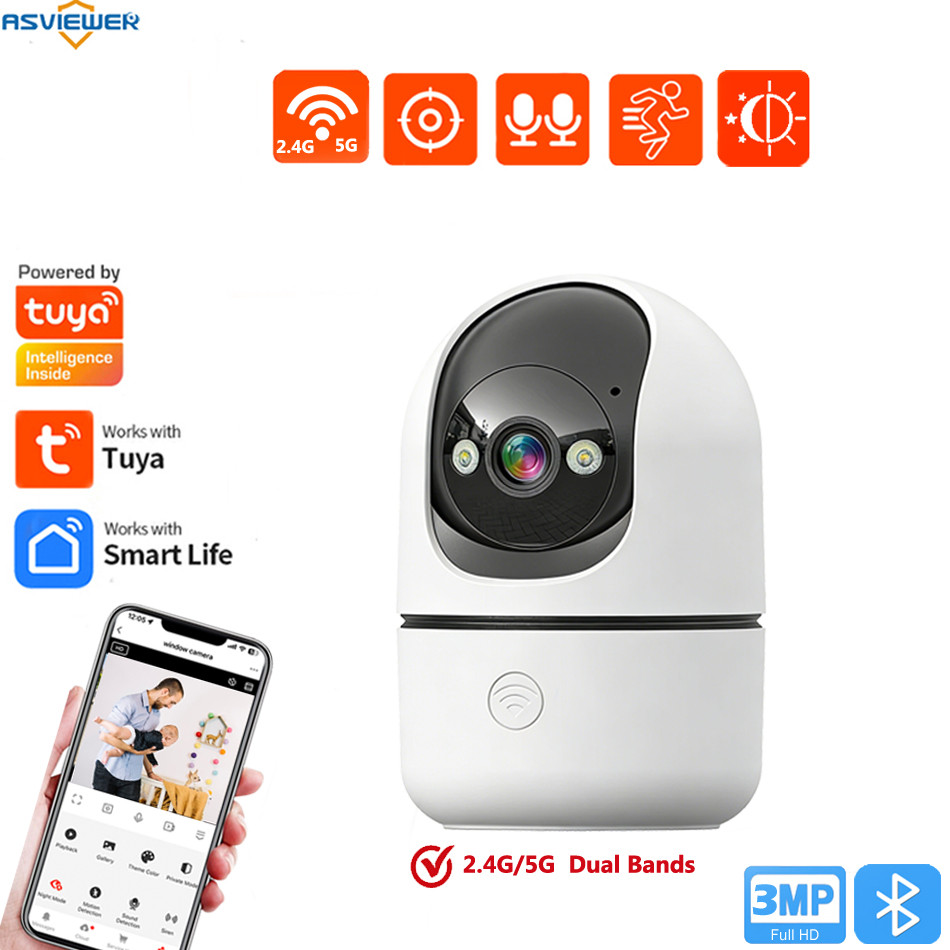 Tuya 5GHz IP WiFi กล้องในร่มการติดตามอัตโนมัติ 2.4GHz Smart Home Security สําหรับดูแลทารกและเด็กผู้สูงอายุ
