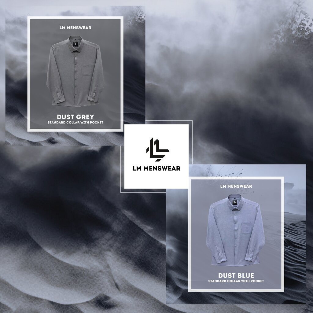 เสื้อเชิ้ตคอปก มีกระเป๋า Dust Collection สีเทา และตราม (Dust Grey & Dust Blue) – โปรปัง