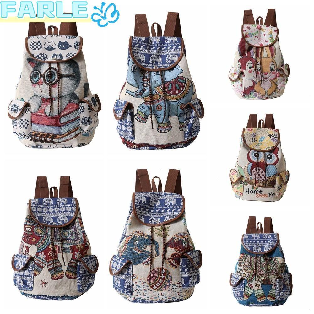 Farl กระเป๋าเป้สะพายหลังสไตล์คาวบอย ออกแบบลายพิมพ์ช้างและนกฮูกจากผ้าใบ Jacquard สำหรับแฟชั่นและงานประจำวัน
