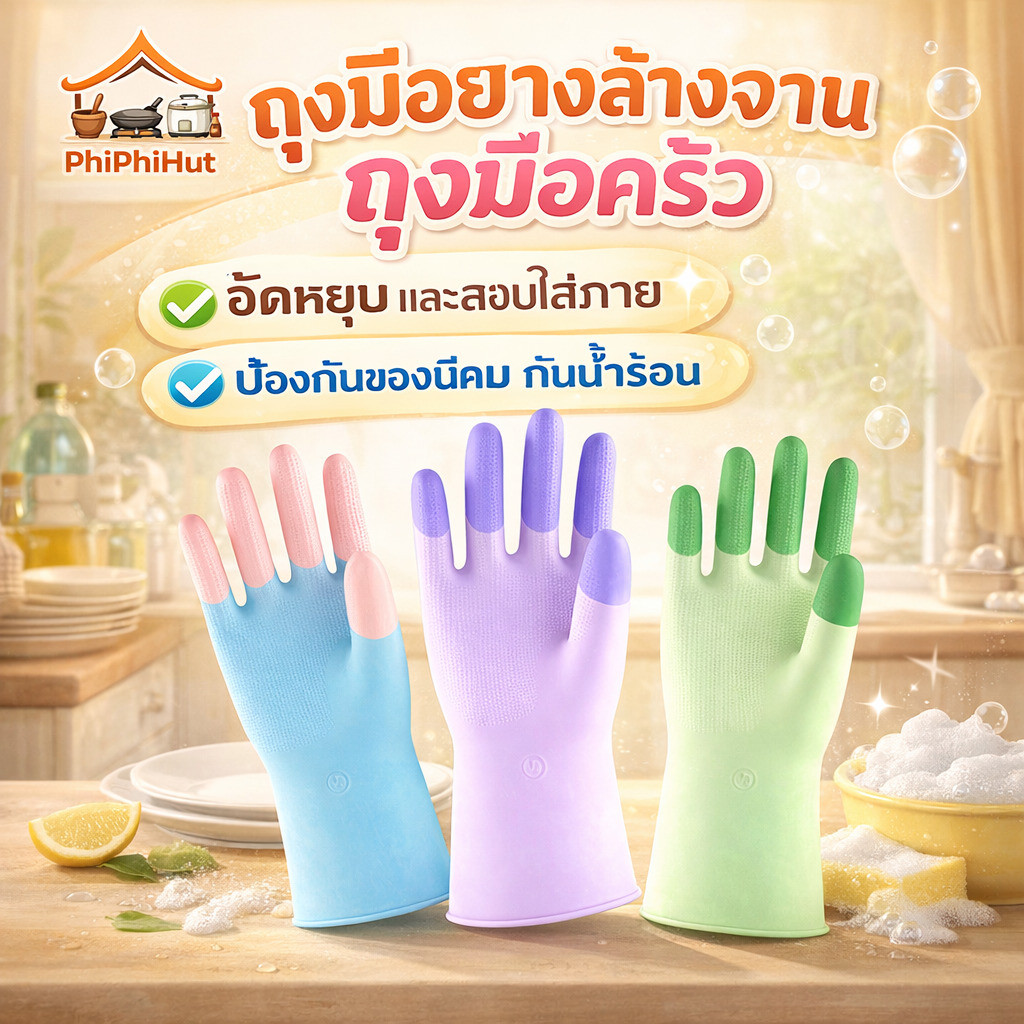 PPH ถุงมือยางล้างจานเกรดอาหาร ถุงมือครัว ไซส์S-L