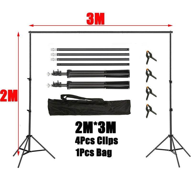 2x3m/2x2m/2.8x3m Photography Background Support Tripod System Kit Photo Studio Backdrop Stand with C