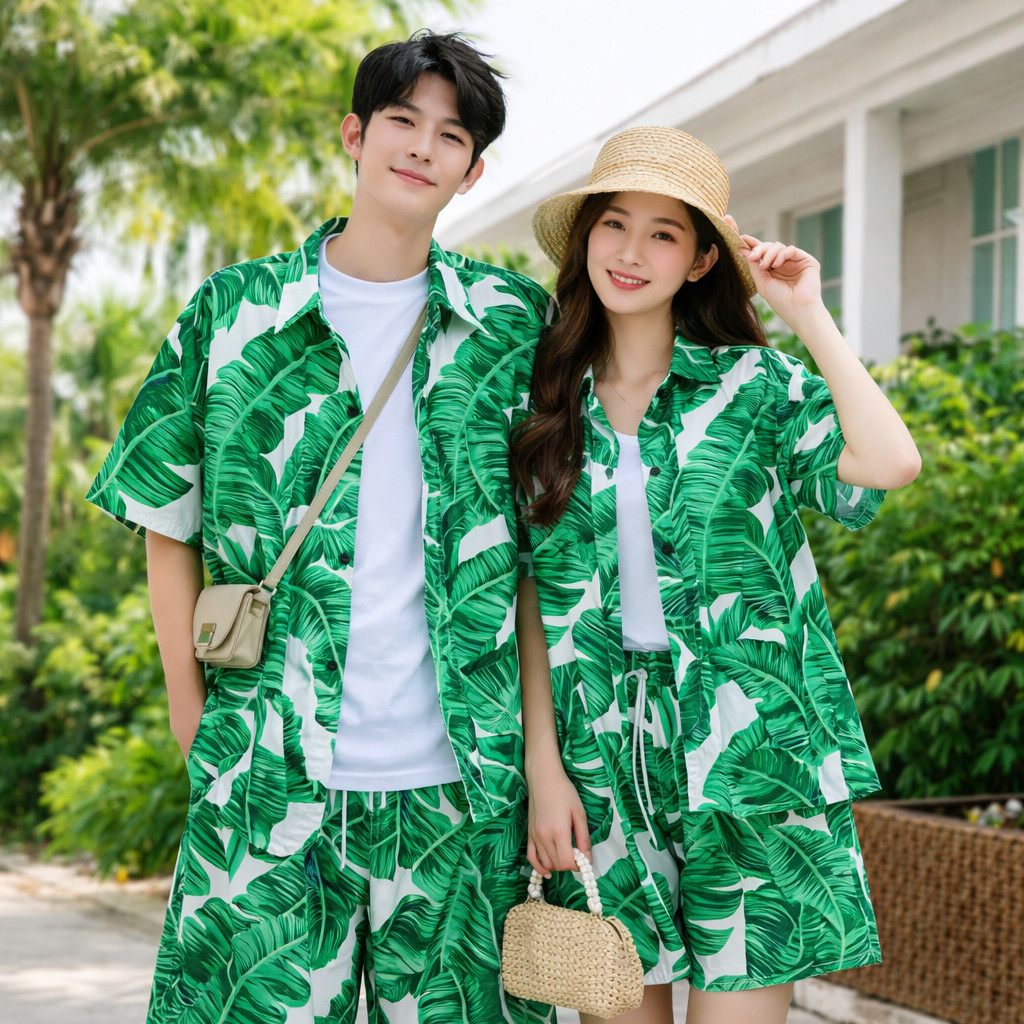 เซ็ตฮาวาย เสื้อ+กางเกง Unisex ชุดคู่ lovers ราคาส่ง เสื้อเชิ้ตลายฮาวาย ผ้าแห้งไว ของพร้อมส่งในกรุงเทพฯ จัดส่งเร็ว
