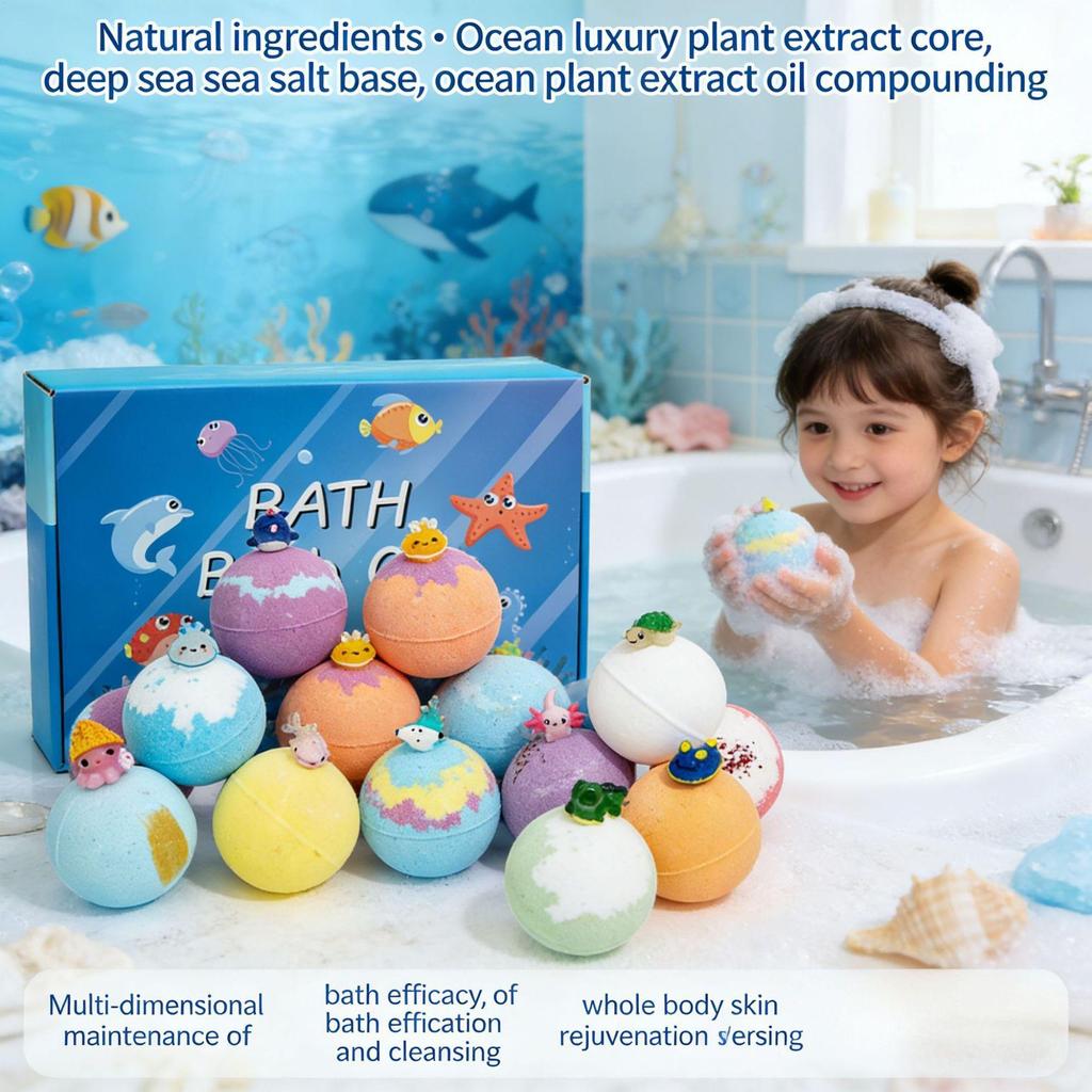 ลูกบอลเกลืออาบน้ําสําหรับเด็ก 12 ชิ้นพร้อมของเล่นสัตว์เซอร์ไพรส์, ลูกบอลอาบน้ําฟองสดชื่นธรรมชาติ profatth