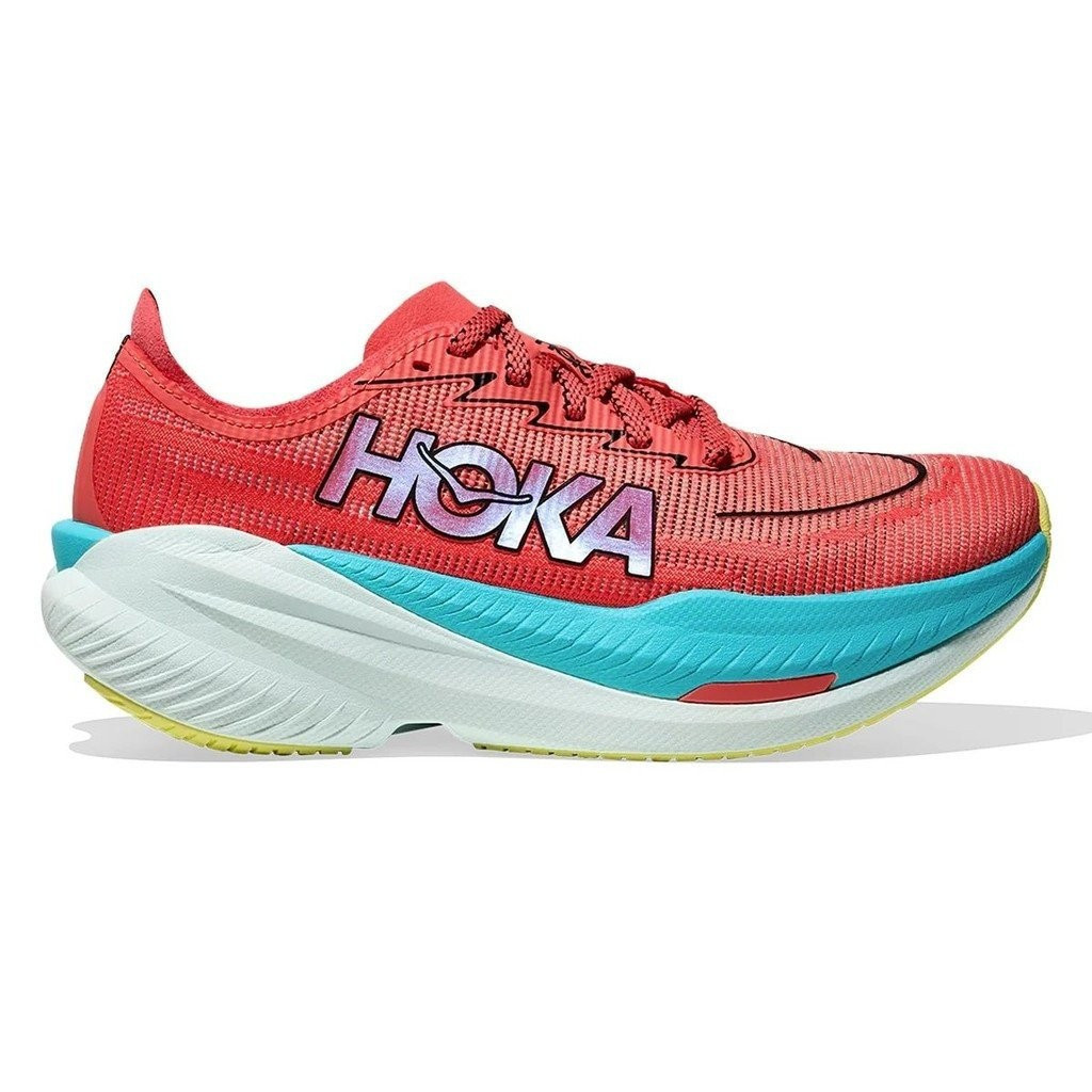 Hoka Mach X 2 สีเกรปฟรุตและคอรัลไฟฟ้าสำหรับผู้ชาย W11J
