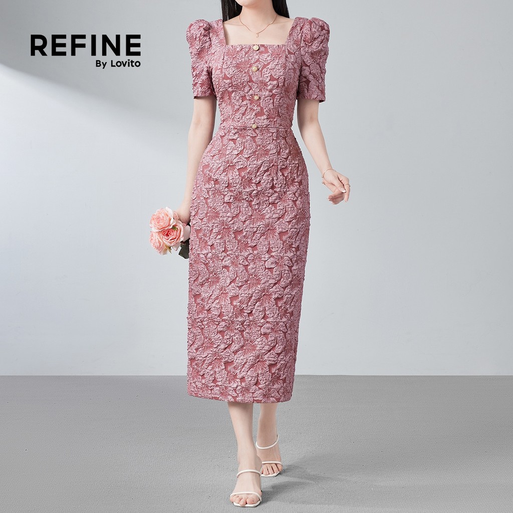 (Refine by Lovito) เดรสสีชมพูสําหรับฤดูร้อนฤดูใบไม้ผลิที่มีโครงสร้างไข่มุกสง่างาม LR26E006 ราคา ถูกที่สุด ดีลบีเคเค แกลเลอรีภาพที่ 4