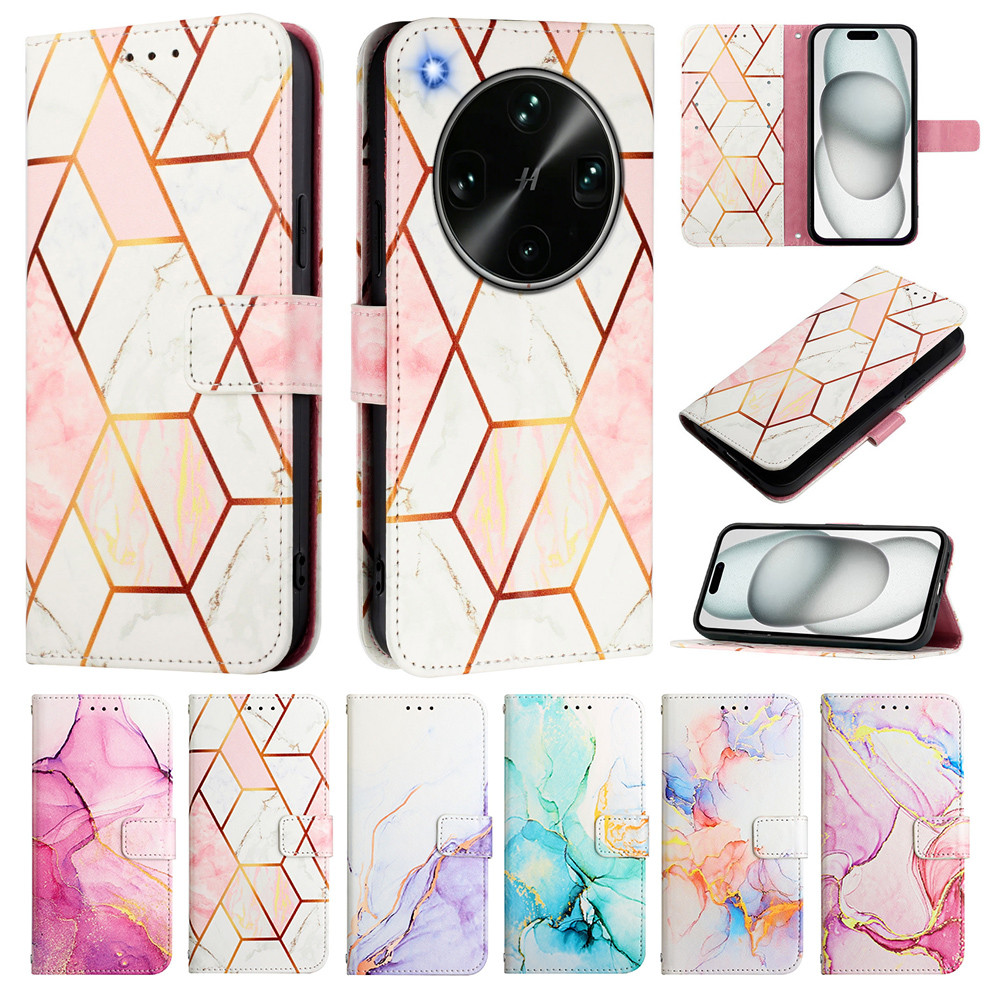 สไตล์หินอ่อนหนังสําหรับRealme P4 Power P4X P3 Ultra P3X C85 Pro C83 C75 C71 C63 5G 4G Flip Card Slot