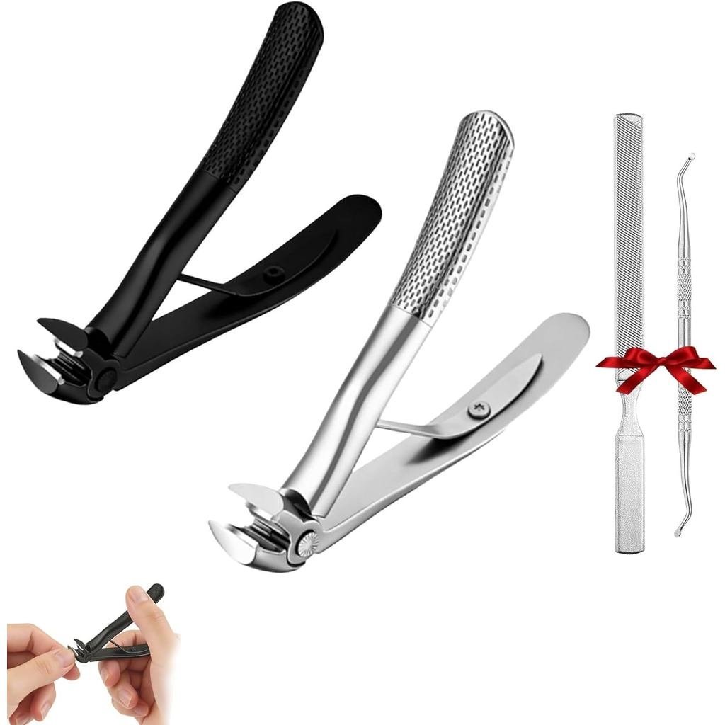 Ease Clip Nail Clipper, Black Curved Nail Clipper – Ergonomic & Easy for Seniors, Long Handle Toe Na
