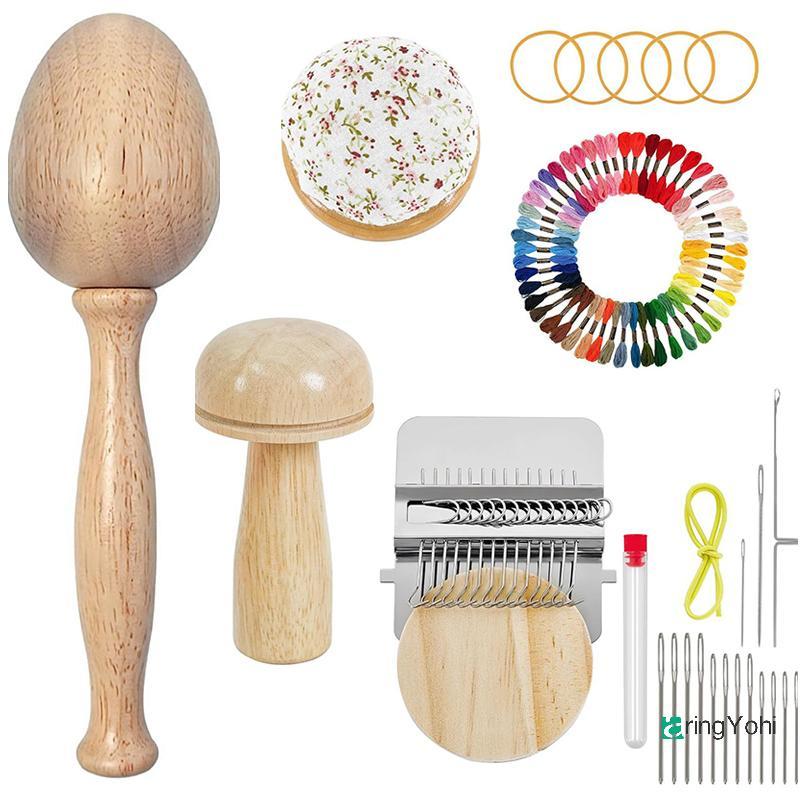 AringYohi] Mini Darning Loom,Mushroom Knit Patch Kit 14 ตะขอขนาดเล็กทอผ้า Loom 14 ชิ้นเข็มตาขนาดใหญ่