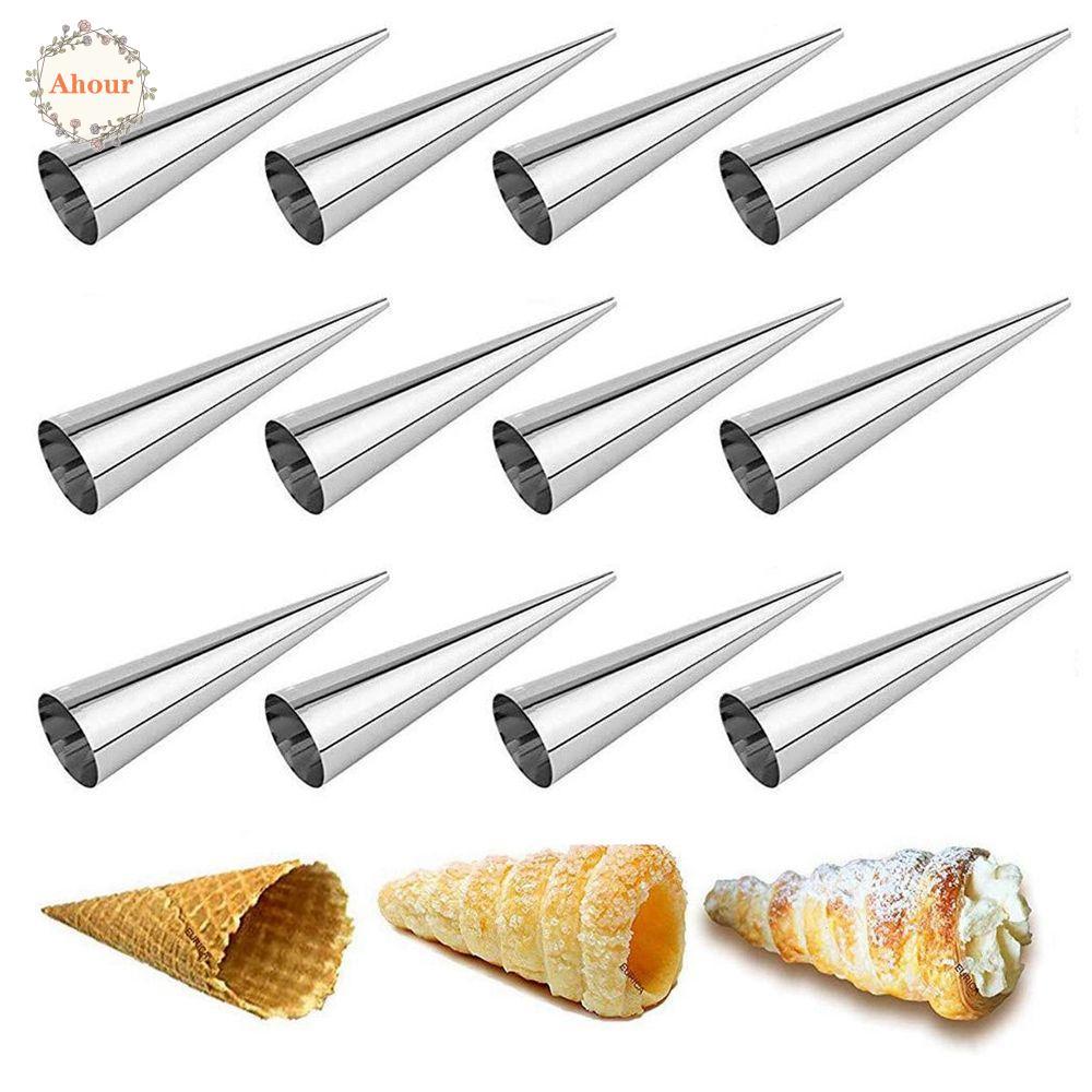 AHOUR cannoli tubes pastry roll Cream horn Cone Cream puff bakeware metal waffle Cone mold