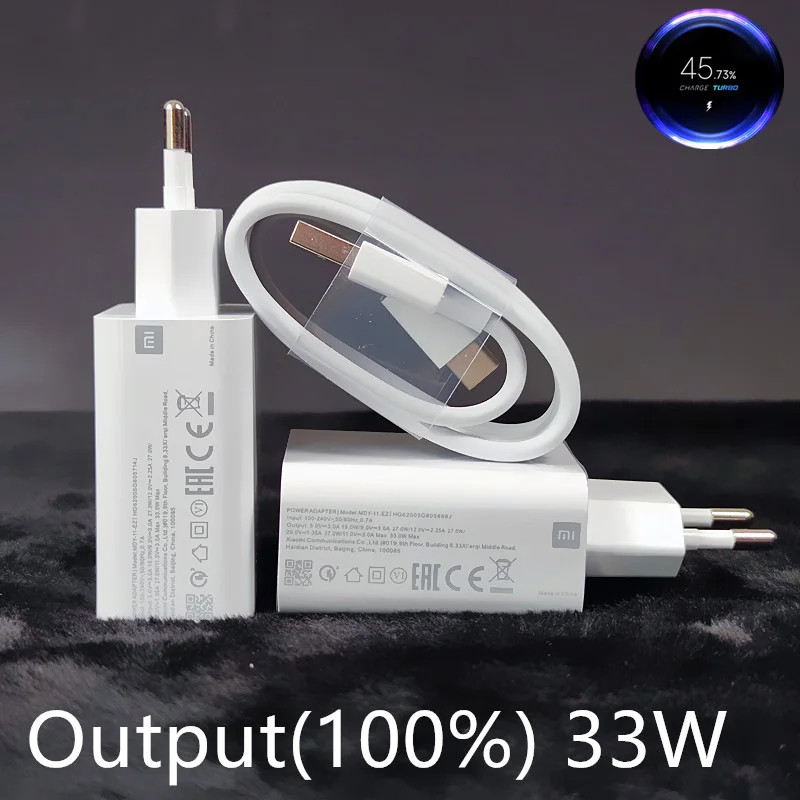Xiaomi 33W EU Turbo Charger Fast ชาร์จอะแดปเตอร์โทรศัพท์ 6A 1/1.5/2 M สําหรับ Mi 10T 11 10 Lite CC9 
