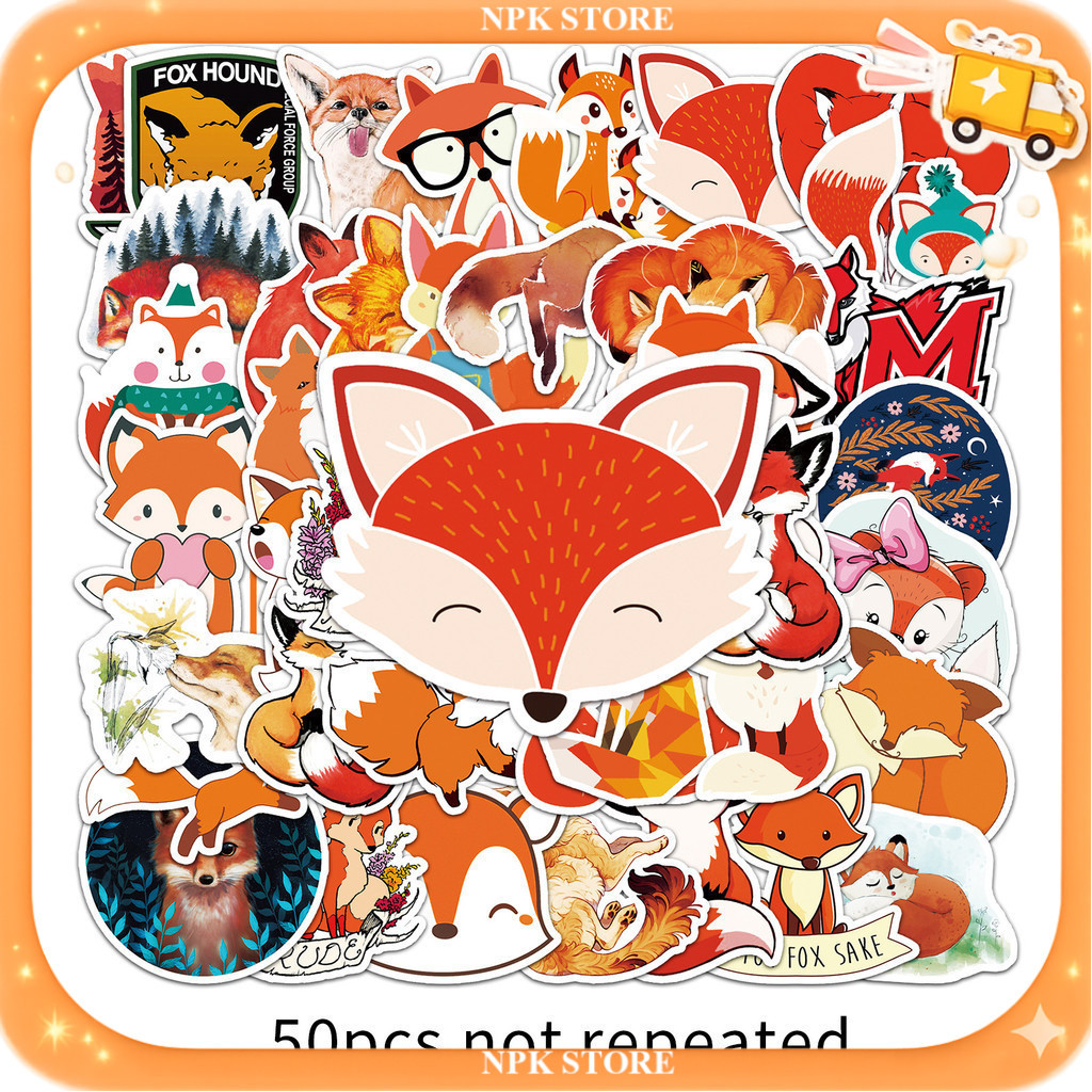 พร้อมส่ง 50แบบ สติกเกอร์ การ์ตูน หมาจิ้งจอกสีส้ม The cunning fox cartoon sticker