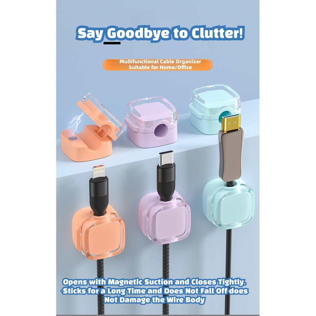 MAGNETIC CABLE ORGANIZER FOR DESKTOP TRANSPARENT PHONE DATA CABLE CHARGING CABLE STORAGE HOLDER CABL