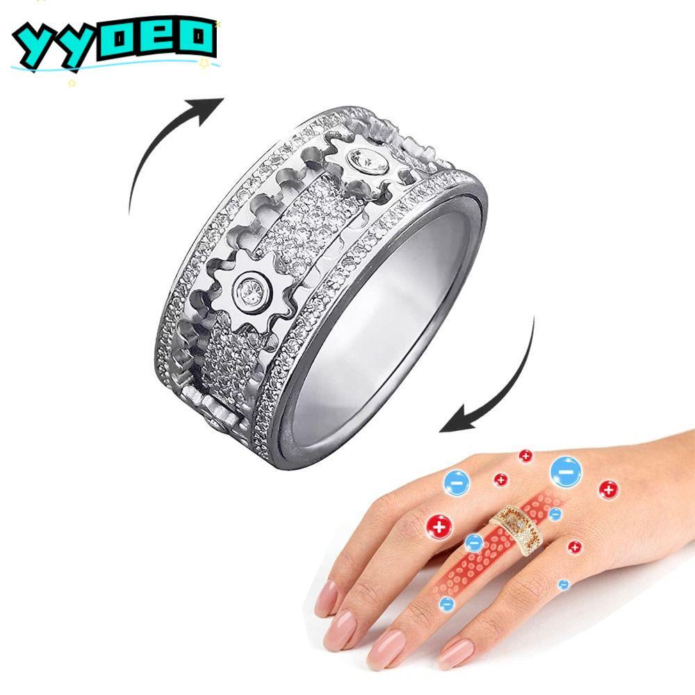 YYOEO Gear Spinner Rings Handmade Diamond หมุน Cubic Zirconia