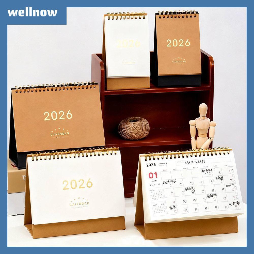 เวลโนว ปฏิทินตั้งโต๊ะกระดาษ,2026 ผู้กําหนดการวางแผนตกแต่งบ้าน,สไตล์เรียบง่ายรายปีโน๊ตบุ๊คมัลติฟังก์ชั่วาระออแกไนเซอร์โฮมออฟฟิศ