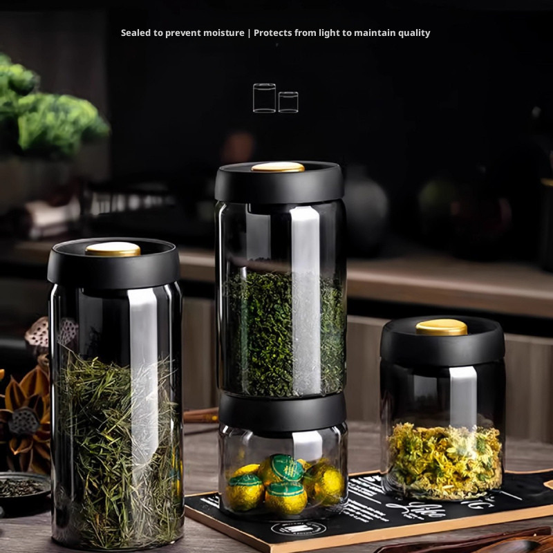 Black gold lid sealed glass jar Food-grade glass storage jar Light-proof and moisture-proof tea stor