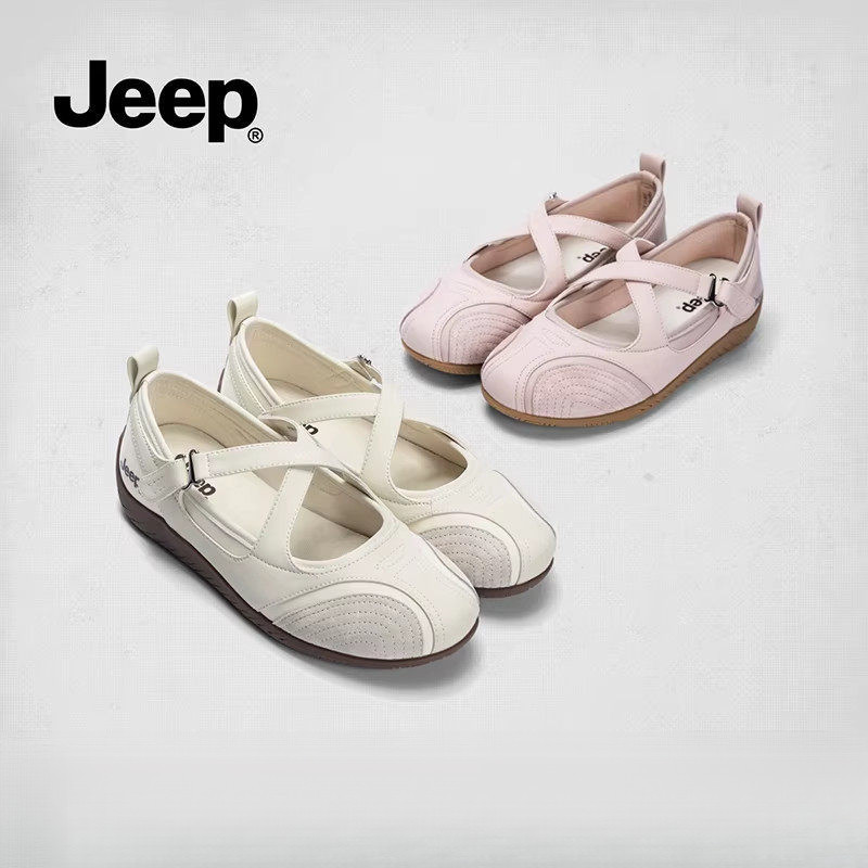 Jeep Retro Mary Jane รองเท้าผู้หญิง 2026 สไตล์ใหม่สายรัดปากตื้นหนา Soled รอบ Toe รองเท้าบัลเล่ต์ TZIM 9Z6D