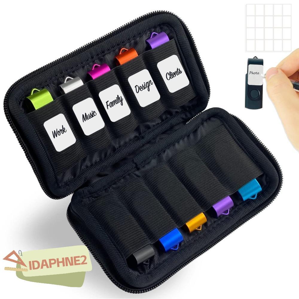 IDAPHNE2 กระเป๋าถือ , USB แฟลชไดรฟ์ถุงเก็บสีดํา,โพลีเอสเตอร์แบบพกพา 6 ช่อง 10 ช่อง USB Disk Organizer อุปกรณ์อิเล็กทรอนิกส์