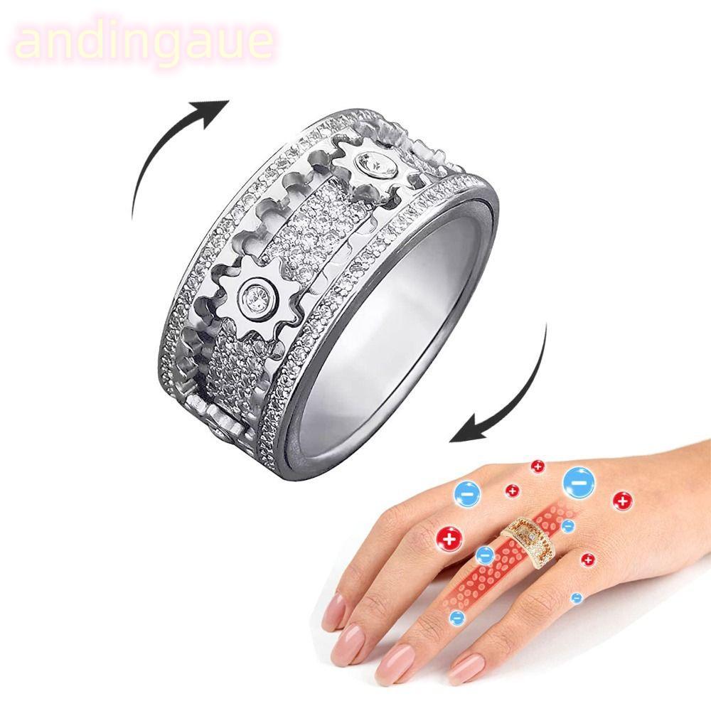 ANDIN Spinner Ring แบบกลไกดีไซน์ Cubic Zirconia ลดความเครียด
