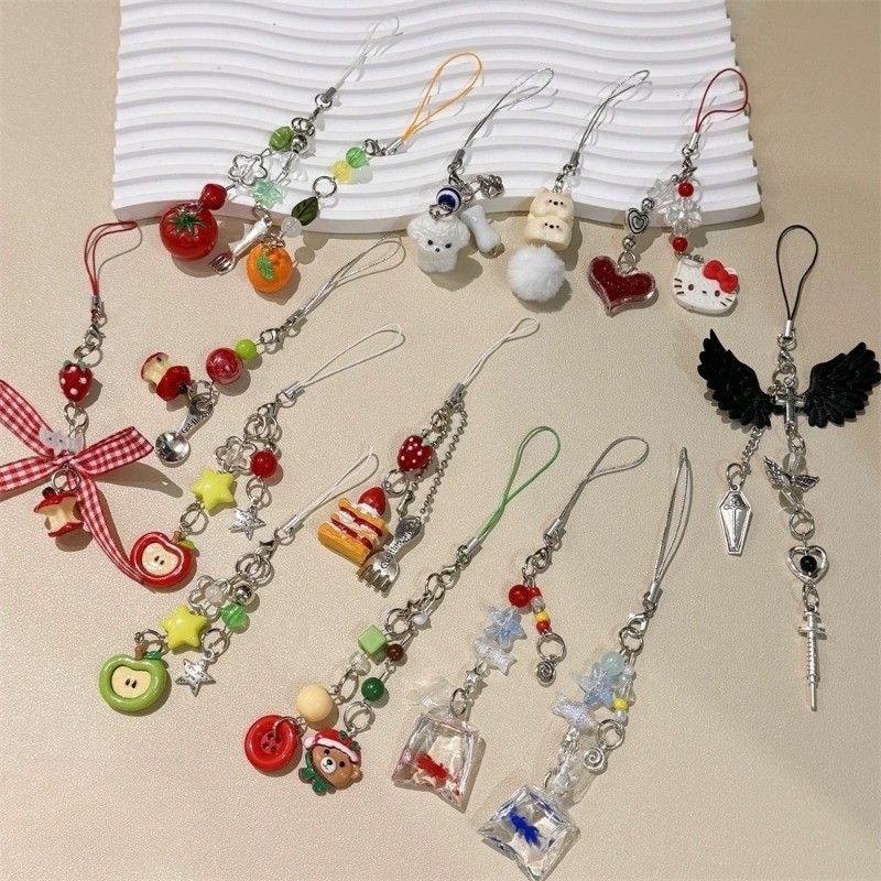 Goth Y2K โทรศัพท์ Charm Bow Heart Star พวงกุญแจจี้ Kawaii Key Chain กระเป๋าโทรศัพท์น่ารักอุปกรณ์เสริมสําหรับสาวผู้หญิงเครื่องประดับ