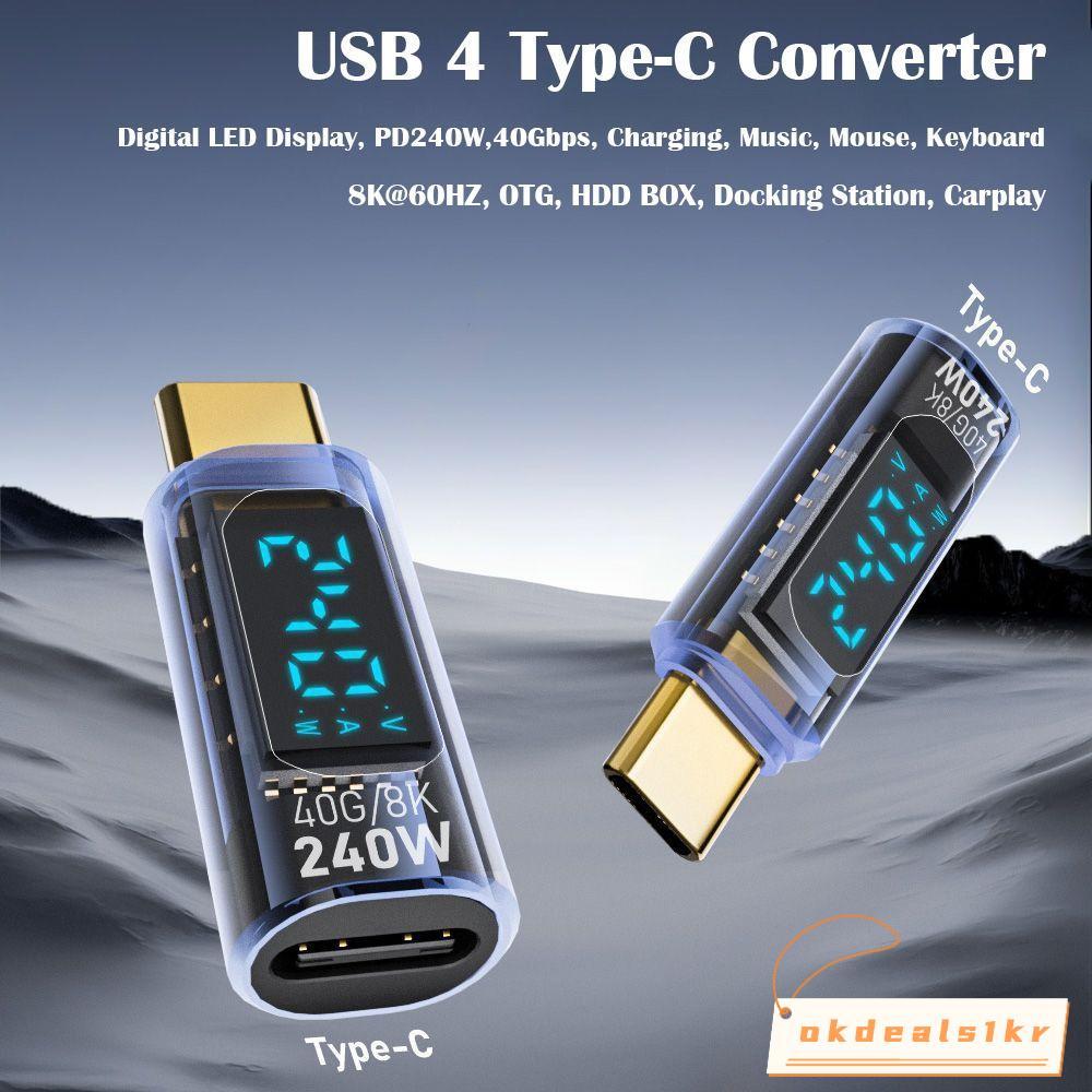 IOKDEALS1 1 ชิ้น USB 4 Type-C อะแดปเตอร์, ดิจิตอลจอแสดงผล LED PD 240W เครื่องทดสอบมิเตอร์, การส่งข้อมูลคุณภาพสูงฟังก์ชั่นเต็มรูปแบบสมาร์ทชิป OTG Converter โทรศัพท์มือถือ