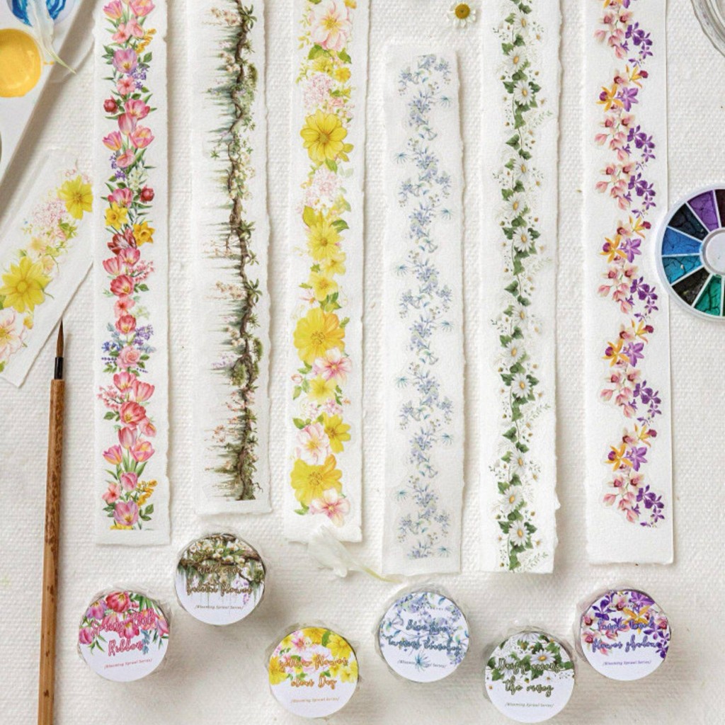 ดอกไม้ PET Vintage ดอกไม้ Washi เทปชุดตกแต่งหัตถกรรมเทปสําหรับ Journaling อุปกรณ์ Scrapbooking Bullet Journal Junk Journal DIY หัตถกรรมและห่อของขวัญ