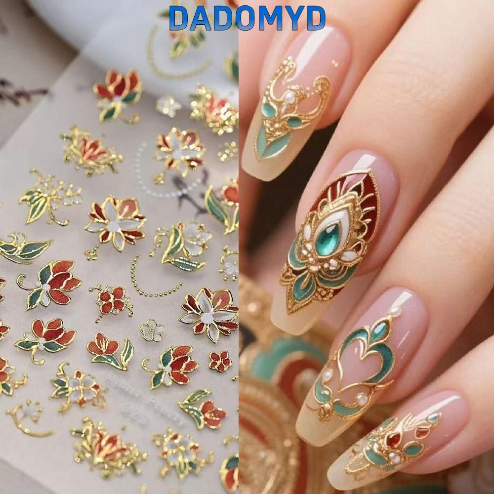 DADOMYD สติ๊กเกอร์ติดเล็บ,ดีไซน์กุหลาบวินเทจกรอบโลหะสติ๊กเกอร์ติดเล็บ,อุปกรณ์เครื่องประดับรูปหัวใจสีแดงGlitter Effect Selfกาวสติ๊กเกอร์ติดเล็บDIYเล็บ