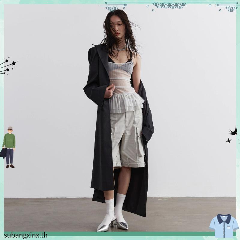 Moodie - เสื้อโนรา | เสื้อกล้ามบานยาวตาข่ายซีทรูพร้อมซับด้านใน