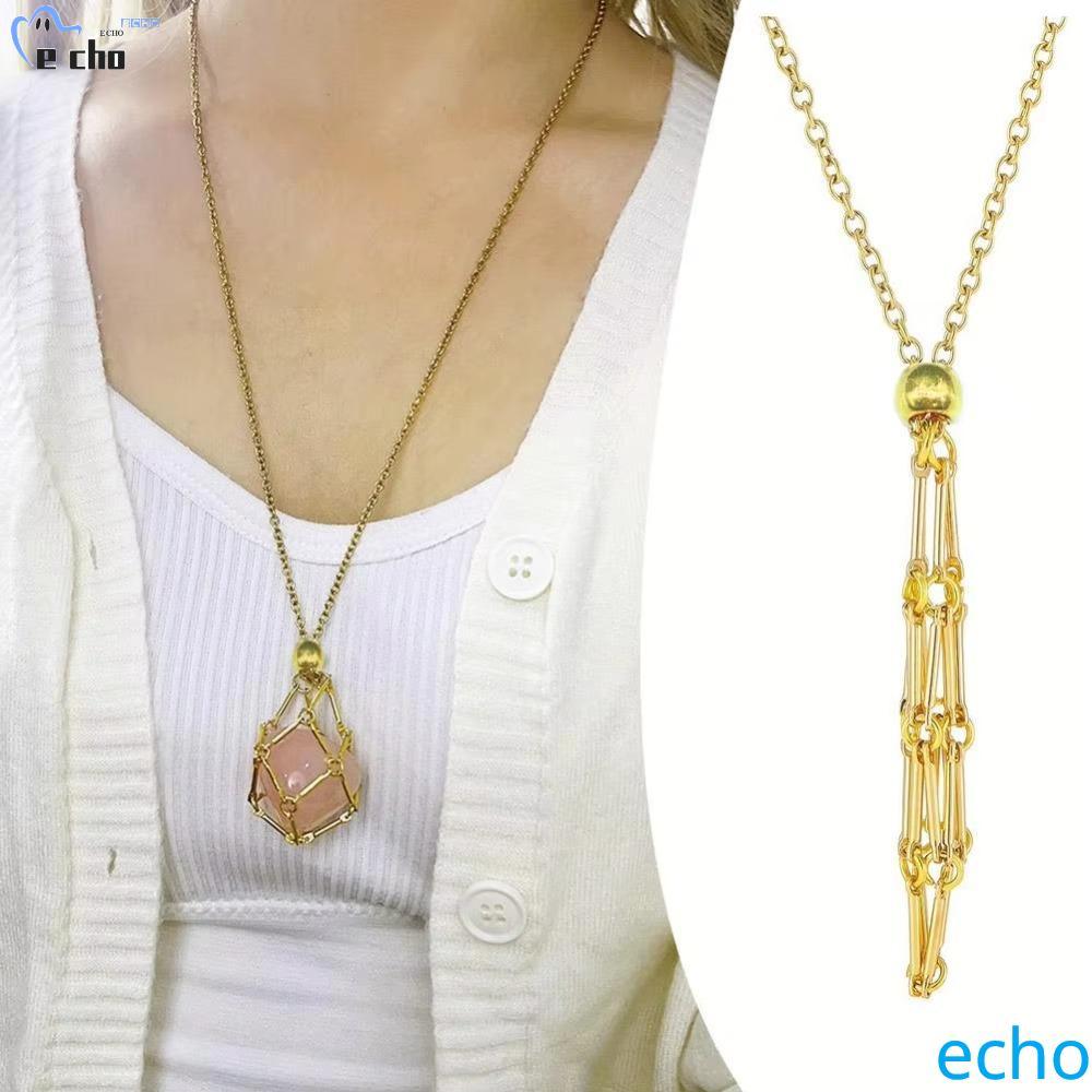 PIVOT คริสตัลกรงสร้อยคอ, DIY หินเก็บสร้อยคอสแตนเลส,ง่ายสุทธิกระเป๋าโลหะโซ่คอเครื่องประดับ Rhinestone