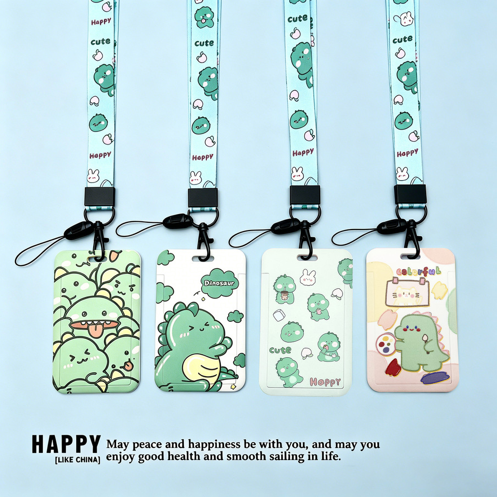 น่ารักไดโนเสาร์ รหัส ผู้ถือบัตรที่มีเชือกเส้นเล็กนูนบัตรเข้าถึงสําหรับนักเรียน/บัส/ทํางานฮาร์ดทนทานพลาสติกการ์ดป้องกัน