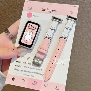 Miffy กระต่ายหนังนาฬิกาสําหรับ HUAWEI band 11/11Pro/10/9/8 น่ารักผู้หญิงหรูหราสําหรับ huawei band 8/9/10สายรัดข้อมือแฟชั่น ﻿