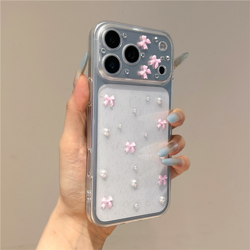 3D สีชมพูโบว์ Pearl Glitter เคสโทรศัพท์สําหรับ iPhone 17 16 15 14 13 12 11 Pro Max กันกระแทก ราคาถูก Shopee Lazada