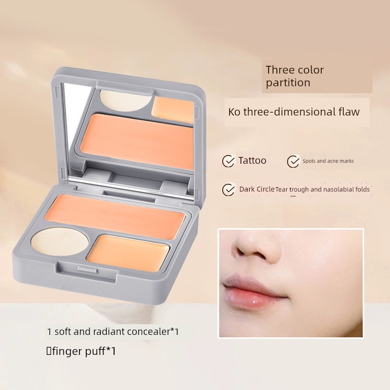 corrector concealer Kaqili Soft Tricolor คอนซีลเลอร์ปกปิดจุดด่างดํารอยสิว Tear Groove Repairing High