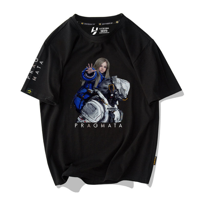 เสื้อยืด PRAGMATA ลายกราฟิก ผ้าฝ้าย 100%, คอกลม, แขนสั้น ใส่ได้ทั้งชายและหญิง (S–5XL)01