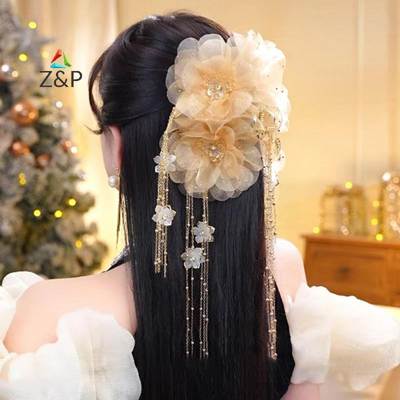 [Z&PT] Elegant Lotus Flower Sequins sels Hair Claw สําหรับผู้หญิงสาวหวานแฟชั่นคลิปเครื่องประดับผม [N