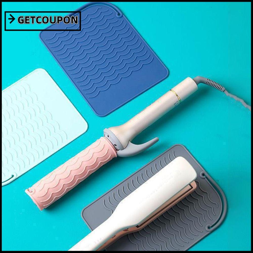 GETCOUPON เสื่อทนความร้อน,แบบพกพาปกป้องเคาน์เตอร์ซิลิโคน,แผ่นซิลิโคนกันลื่น Travling ใช้งานได้จริงสําหรับเหล็กดัดผมที่หนีบผมตรง Burn