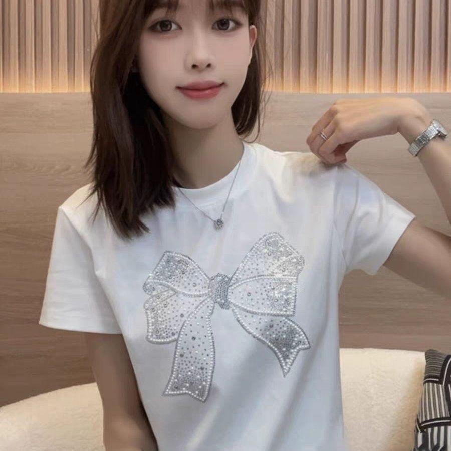 พร้อมสต็อก, ผ้าฝ้ายยืด, ทันสมัยและหลากหลาย, เหมาะสำหรับฤดูร้อน, สลิมมิ่ง, แขนสั้น, เสื้อดีไซน์เล็ก ๆ