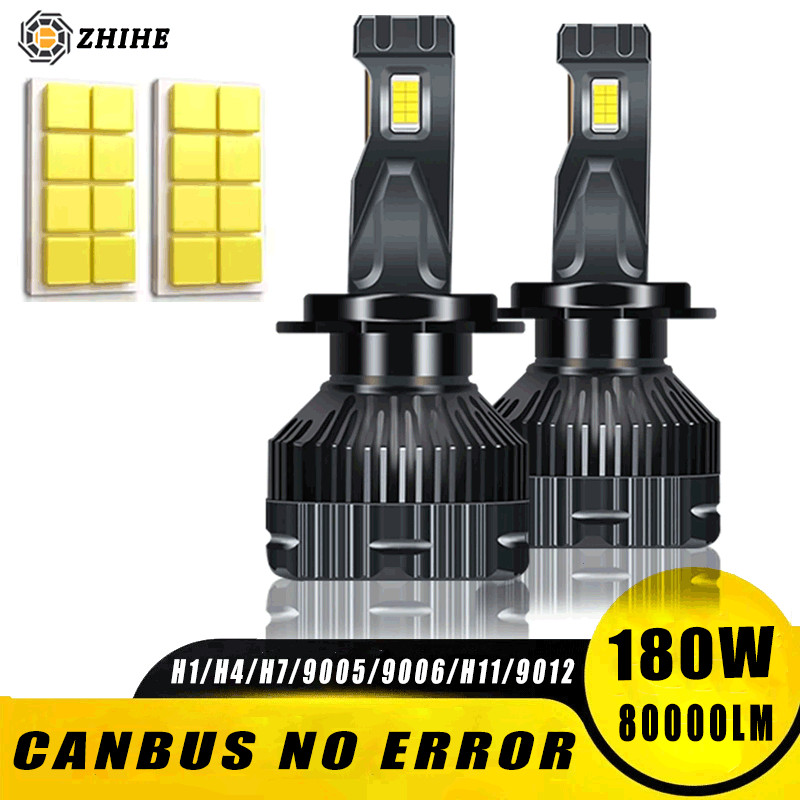 2PCS H4 H7 Canbus LED ไฟหน้ารถ LED 180W 80000LM H1 H8 H9 H11 9005 HB3 9006 HB4 Auto LED โคมไฟหมอก 65