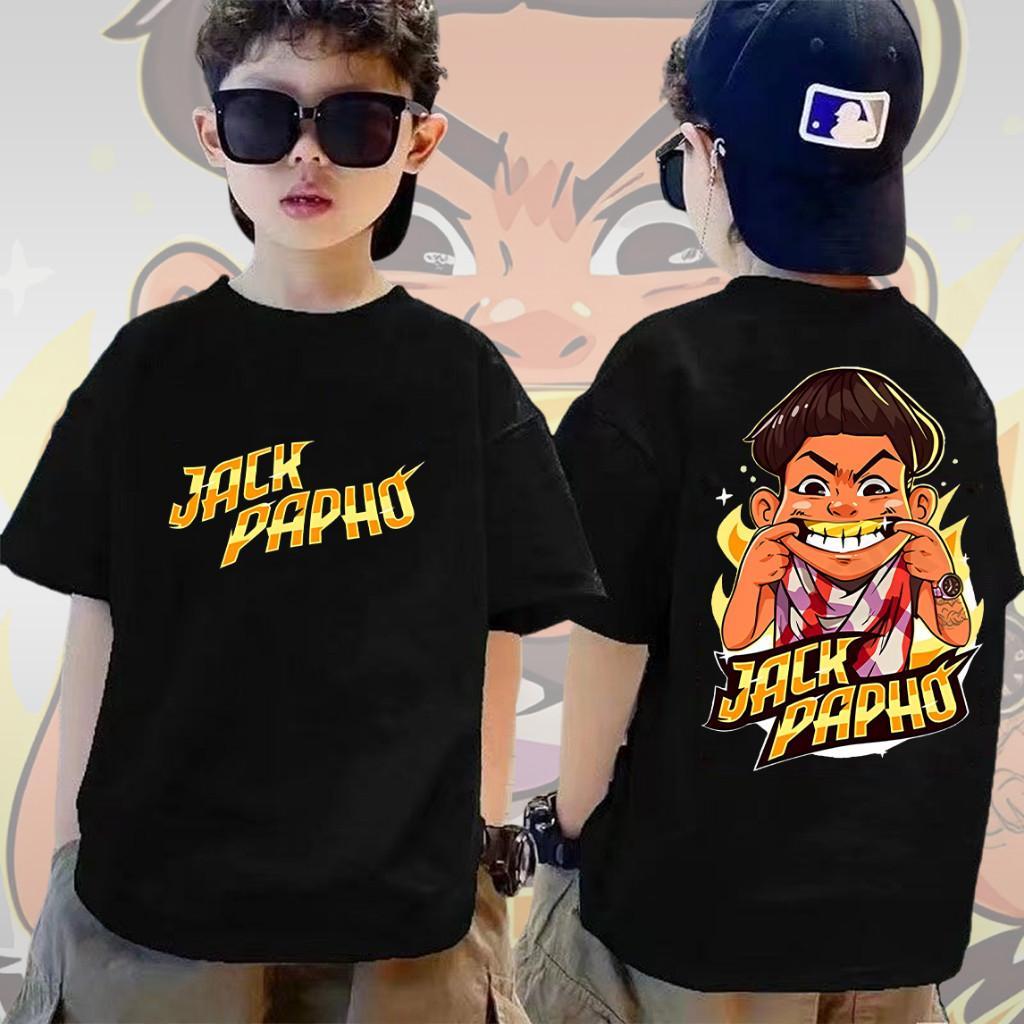 【Joy COD】(สินค้าพร้อมส่ง) เสื้อยืดเด็กสีดำ ลายJACK PAPHO แคทตูนน่ารัก 2ด้าน ใส่สบาย